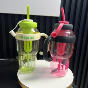 Gourde Transparente 1300mL avec Paille & Poignée - Design Girly